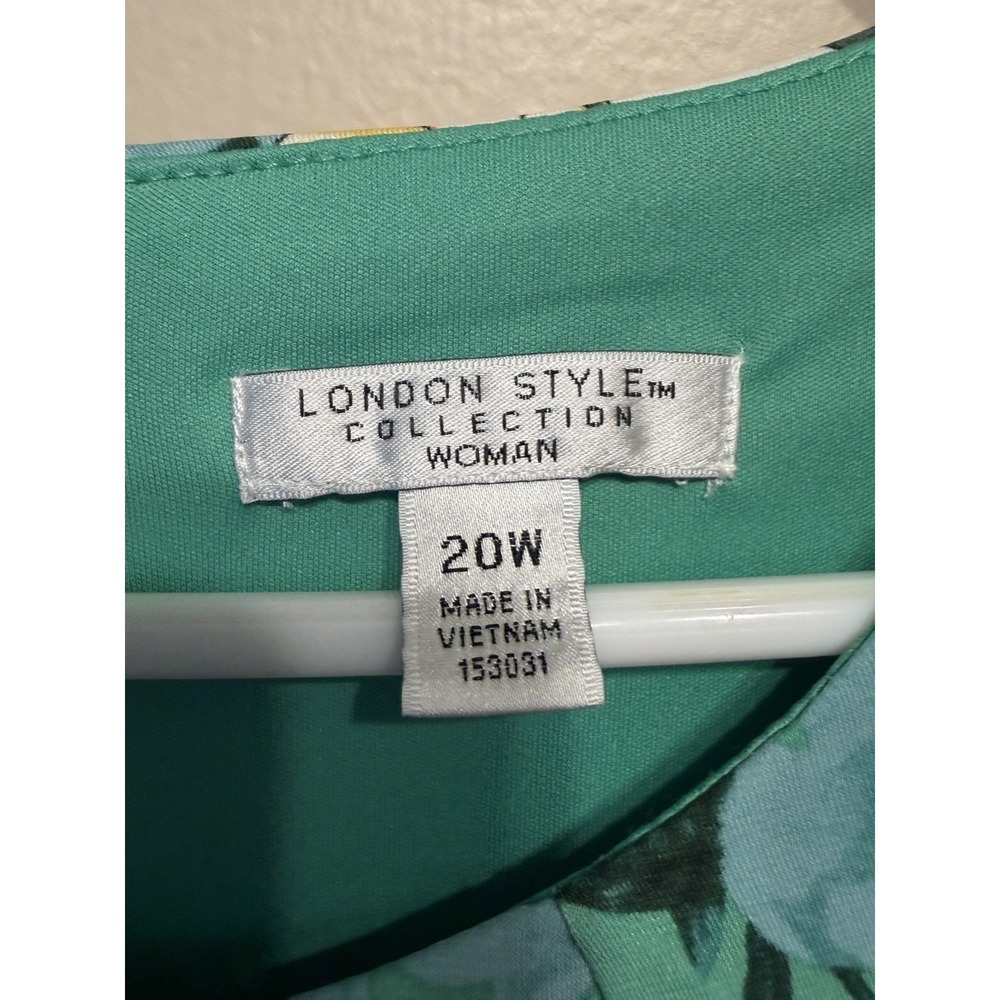 London Style Collection Size 18 Plus Midi Dress Women's Green Blue Floral Print - Picture 4 of 4